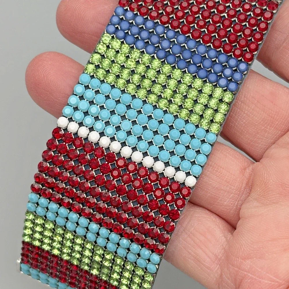 SWAROVSKI Crystal Wide Band Bracelet Multicolor 7 in Suede Backed Signed